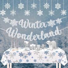 Frozen Winter Wonderland Party Decorations - Plastic Snowflake Hanging Decor, Frozen Party Banner, Icy Snowflake Tablecloth, For Home Bedroom Office Christmas Party Supplies,Christmas - Multicolor - View 4