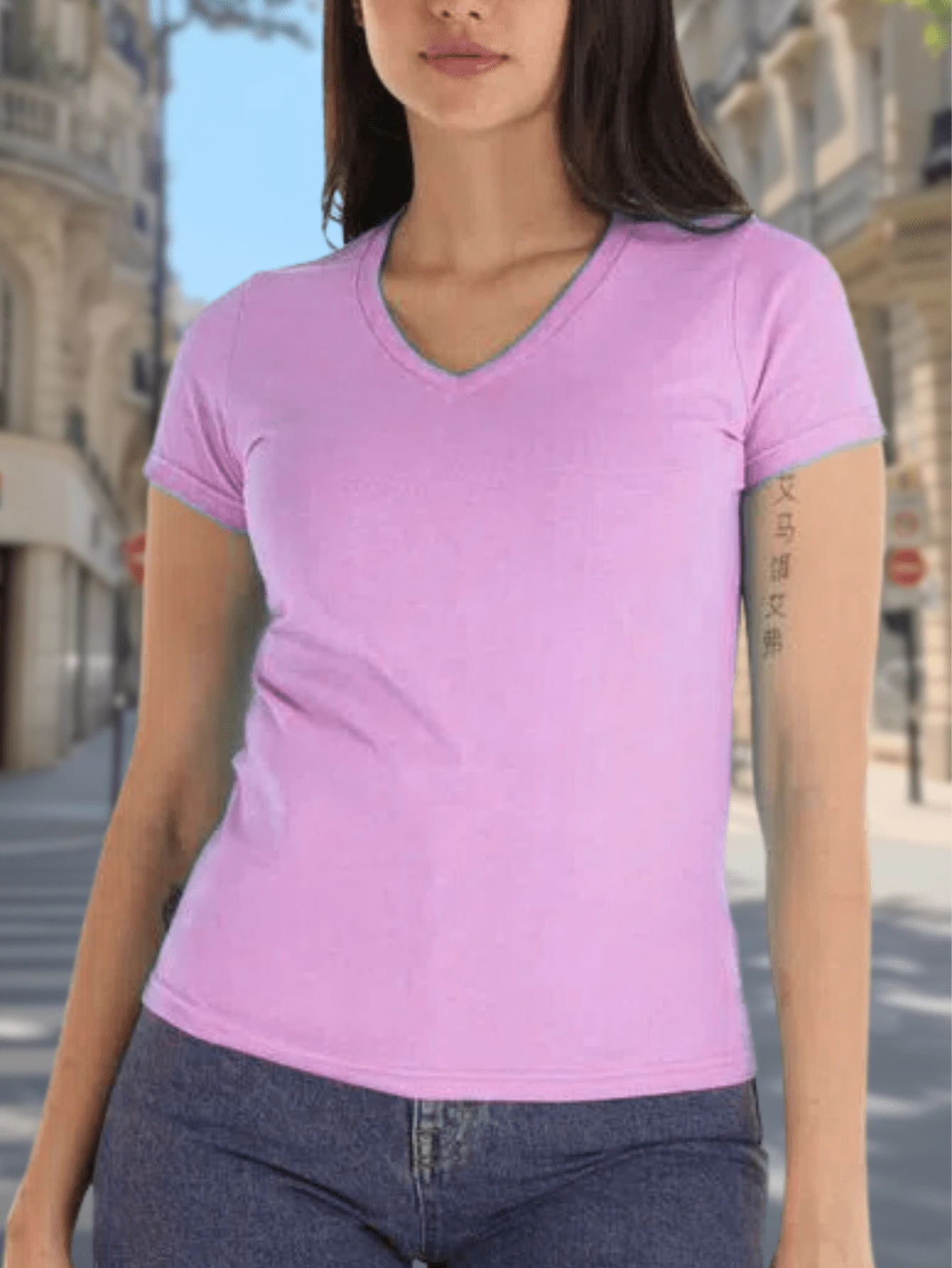 CAMISETA O PLAYERA DE MUJER CUELLO "V"  VARIOS COLORES - Rosa - Ver 1