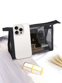 1个黑色网袋，大容量带黑色姓名首字母，毛巾刺绣字母A-Z，透明网状化妆品收纳袋，多功能旅行便携包，口红护肤品收纳洗漱化妆包，学生文具袋，网状拉链袋，旅行化妆品包装收纳袋，简约高档，配饰收纳，适用于宿舍收纳，旅行，出差，游泳，居家收纳 - 黑色 - 查看 10