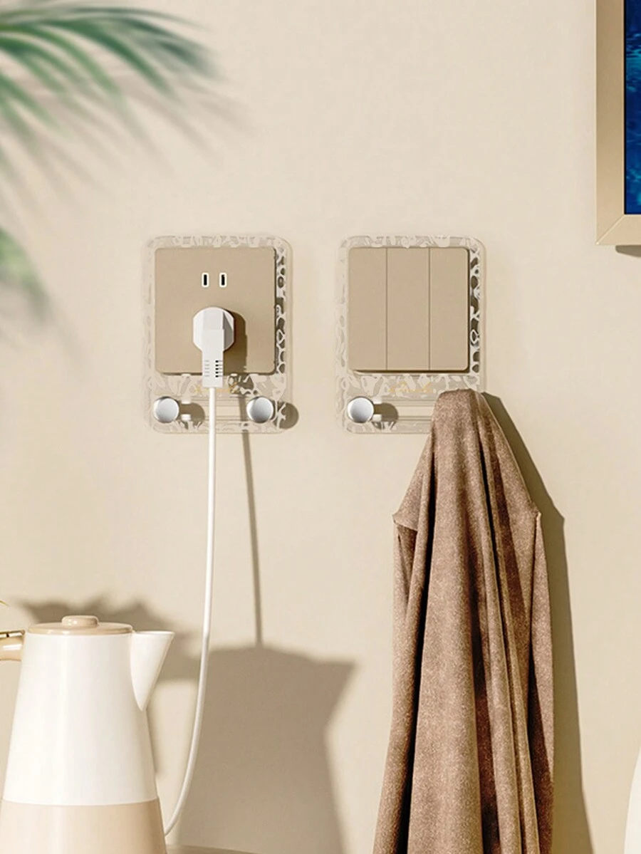 1 pieza Cubierta de placa de interruptor multifuncional con gancho, marco protector de interruptor de decoración de pared, soporte para enchufe para el hogar - Multicolor - Ver 1