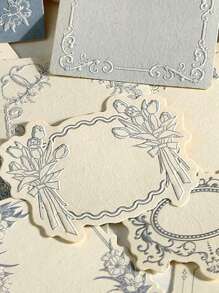 30 Sheets Of Retro Embossed Relief Printing Thickened Cowhide Specialty Paper Memo Pad With Floral Bow Detail Frame, Ins Style, Writable Note Card For Journal Decoration, Craft Paper Back To School