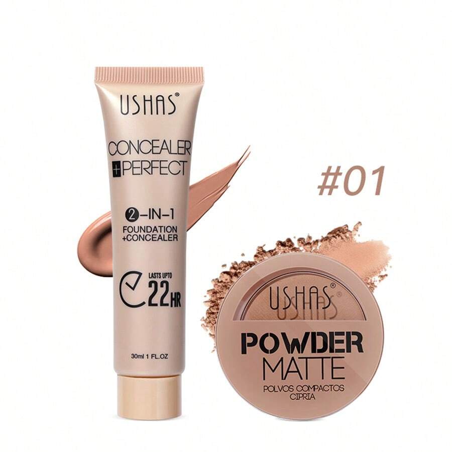 Premium New Matte Powder Long-Wear Concealer Foundation Set Long-Wear Moisturizing Foundation + Powder Is Gentle And Non-Irritating - #01 - Xem 1