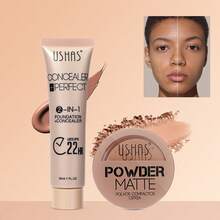 Premium New Matte Powder Long-Wear Concealer Foundation Set Long-Wear Moisturizing Foundation + Powder Is Gentle And Non-Irritating - #01 - Xem 2