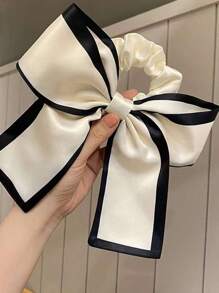 Set Of 2 Women's Black And Beige Korean-Style Satin Bowknot Hair Scrunchies For Creating Buns Or Low Ponytails, Fresh Elegant Vintage Hair Accessories For Daily Use Hair Ties Scrunchy Hair Ties