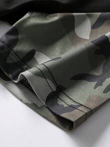 Tween Boy 户外休闲迷彩拼布色块连帽衫短袖 T 恤 - 黑色 - 查看 5