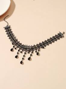 1pc Goth Style Spider Web Lace Pendant Necklace, Punk Tassel Choker Necklace