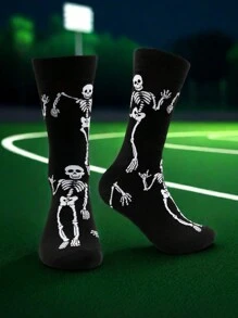 1双男士骷髅印花袜子，适合男士，秋季，万圣节 - 彩色 - 查看 2