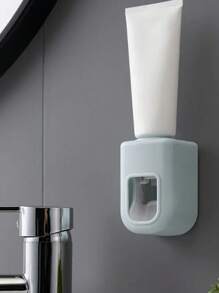 1pc Automatic Toothpaste Dispenser & Brush Holder, Toothbrush Holders With Automatic Toothpaste Squeezer Device For Bathrooms, Toothbrush Organizer With Cup, Wall Mounted Shower Room Decor Set