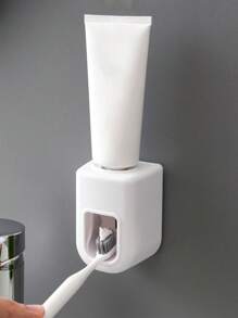 1pc Automatic Toothpaste Dispenser & Brush Holder, Toothbrush Holders With Automatic Toothpaste Squeezer Device For Bathrooms, Toothbrush Organizer With Cup, Wall Mounted Shower Room Decor Set