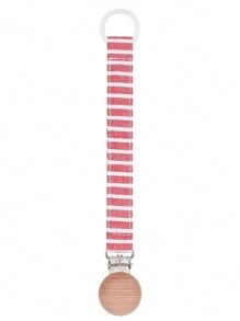 1pc Baby Fashion Printed Plaid Polka Dot Stripe Silicone Pacifier Chain & Wooden Pacifier Clip, Suitable For Daily Use - Multicolor - View 30
