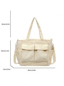 2025 New Women's Handbag, Large Capacity Commuter Shoulder Bag, Niche Design, Casual & Versatile, Minimalist Fashion, Corduroy Texture, Long Shoulder Strap, Zipper Closure, Spacious, Tote Bag, Literary Casual Style - Beige - View 10