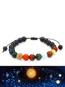 1 pieza Pulsera con cuentas ajustable del sistema solar para adolescentes, ayuda a los niños a aprender sobre los planetas y expandir sus horizontes, se puede usar a la escuela (Nota: Cada cuenta está hecha de material de piedra natural, puede diferir ligeramente de la imagen)