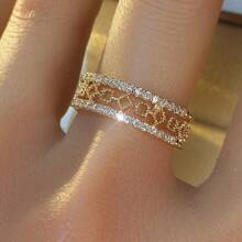 几何镂空不对称微镶锆石戒指，时尚百搭女士日常通勤戒指 - 戒指 - 查看 2