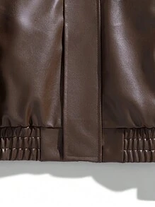 Men's Long Sleeve Casual Loose Fit Business PU Leather Jacket, For Fall, Grunge - Brown - View 6