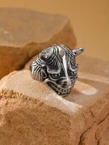 1pc Stainless Steel Retro Rock Ox Demon Pattern Men's Rings Summer Jewelry - Ring - View 3