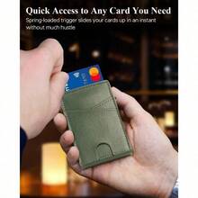 Minimalist Slim Mens Wallets Leather Wallet For Men With POP UP Wallet Card Holder Fits Front Pocket, Bifold Mens Wallets RFID Blocking With Metal Money Clip, Cash Slot, Gift Box - màu xanh lá - Xem 2