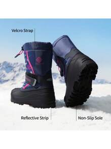 Toddler Boys & Girls Snow Boots Black Mid Calf Waterproof Winter Side Zipper With Buckle For Outdoor Play - Màu xanh nhạt - Xem 7