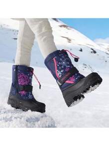 Toddler Boys & Girls Snow Boots Black Mid Calf Waterproof Winter Side Zipper With Buckle For Outdoor Play - Màu xanh nhạt - Xem 8