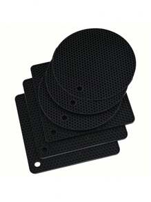 6 PCS Silicone Trivets Set, Heat Resistant Pot Holders, 7 IN Non-Slip Hot Pads For Kitchen, Multi-Purpose Square & Round Mats For Hot Dishes, Pots, And Pans - Black/Grey - Multicolor - View 13
