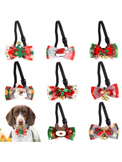 Christmas Pet Bow Tie Collar With Cartoon Bell Bow Design, Santa Claus & Reindeer Style, Perfect For Holiday Atmosphere
