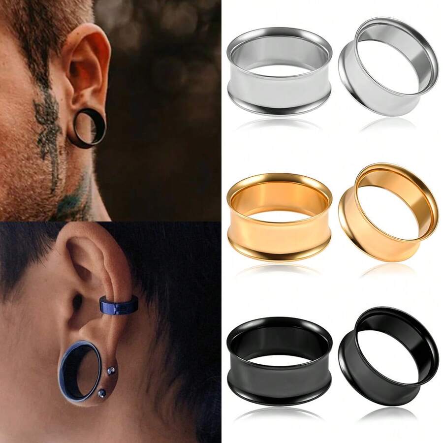2PCS Round Ear Gauges 316 Stainless Steel Tunnels Plugs Expander Stretchers Piercing Women Body Jewelry Daily - Round - View 1
