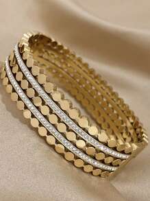 1pc Multi-Layered Rhinestone Bracelet Stackable Hollow Bracelet For Women Chunky Stainless Steel Bracelet Party And Daily Jewelry Gifts - Multicolor - View 7