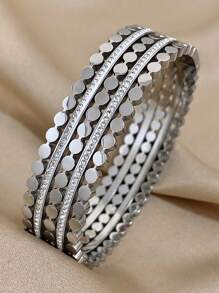 1pc Multi-Layered Rhinestone Bracelet Stackable Hollow Bracelet For Women Chunky Stainless Steel Bracelet Party And Daily Jewelry Gifts - Multicolor - View 9