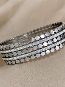 1pc Multi-Layered Rhinestone Bracelet Stackable Hollow Bracelet For Women Chunky Stainless Steel Bracelet Party And Daily Jewelry Gifts - Multicolor - View 5