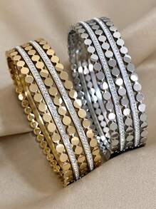 1pc Multi-Layered Rhinestone Bracelet Stackable Hollow Bracelet For Women Chunky Stainless Steel Bracelet Party And Daily Jewelry Gifts - Multicolor - View 2