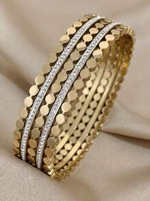 1pc Multi-Layered Rhinestone Bracelet Stackable Hollow Bracelet For Women Chunky Stainless Steel Bracelet Party And Daily Jewelry Gifts - Multicolor - View 8