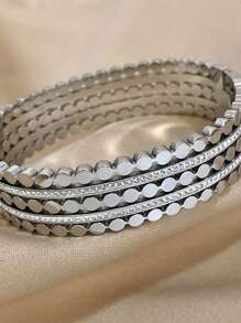 1pc Multi-Layered Rhinestone Bracelet Stackable Hollow Bracelet For Women Chunky Stainless Steel Bracelet Party And Daily Jewelry Gifts - Multicolor - View 10