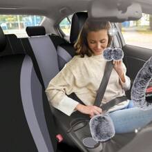 35-Piece Car Seat Cover Set With Steering Wheel Cover, Cup Holder Coasters, Shoulder Pads, And Accessories - Polyester Fabric Interior Decor Kit Without Filler - Xám - Xem 7