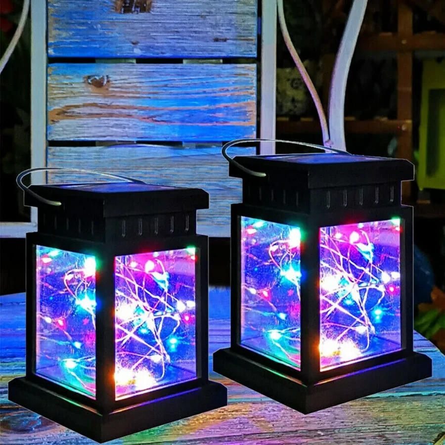 2x Waterproof LED Solar Powered Hanging Lantern Lights Outdoor Garden Table Lamp - Multicolor - View 1