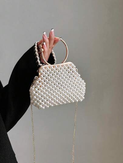Lightweight,Business Casual Mini Faux Pearl Decor Chain Evening Bag, Clear Bag, Perfect Bride Purse For Wedding, Prom & Party Events Dinner Bag Glamorous,Elegant,Exquisite,Quiet Luxury Rhinestone For Party Girl,Woman,Bride Perfect For Party,Dinner/Banquet,For Party Bag Perfect For Party Wedding Prom Dinner/Banquet Matching With Holiday Party Dress Evening Dress & Sequin Dress, Glamorous Rhinestone Bag, Elegant Pearl Clutch, Prom Bag