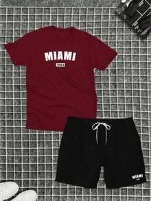 Cotton T-Shirt + Short Tectel Miami Summer Combo Kit - Maroon - View 1