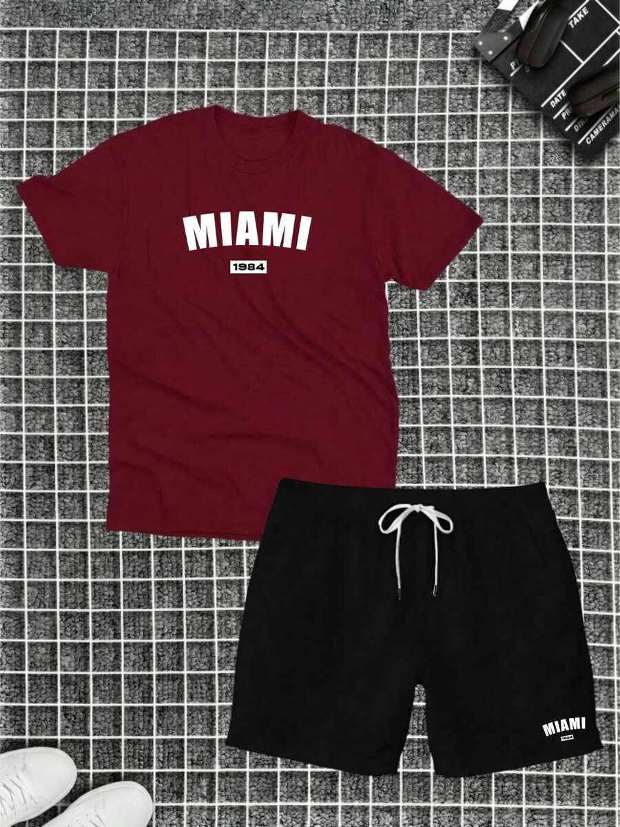 Cotton T-Shirt + Short Tectel Miami Summer Combo Kit - Maroon - View 1