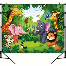 1pc, Zoo Photography Background Cartoon Wild Animal Background Happy Birthday Photography Background Animal Jungle Wildlife Zoo Theme Party Decoration Photo Studio Props