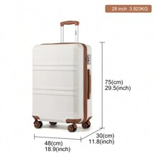 24/28 Inch Fashion Lightweight ABS Hard Case Check-In Suitcase With TSA Lock YKK Zipper 4 Double Wheels Trolley Travel Case Ideal For Men And Women Business Trips Travel Vacations - 米色 - 查看 4