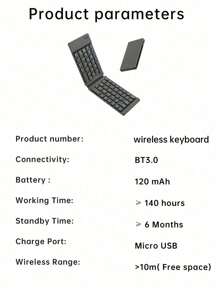 迷你可折疊鍵盤 - 黑色 - 查看 8