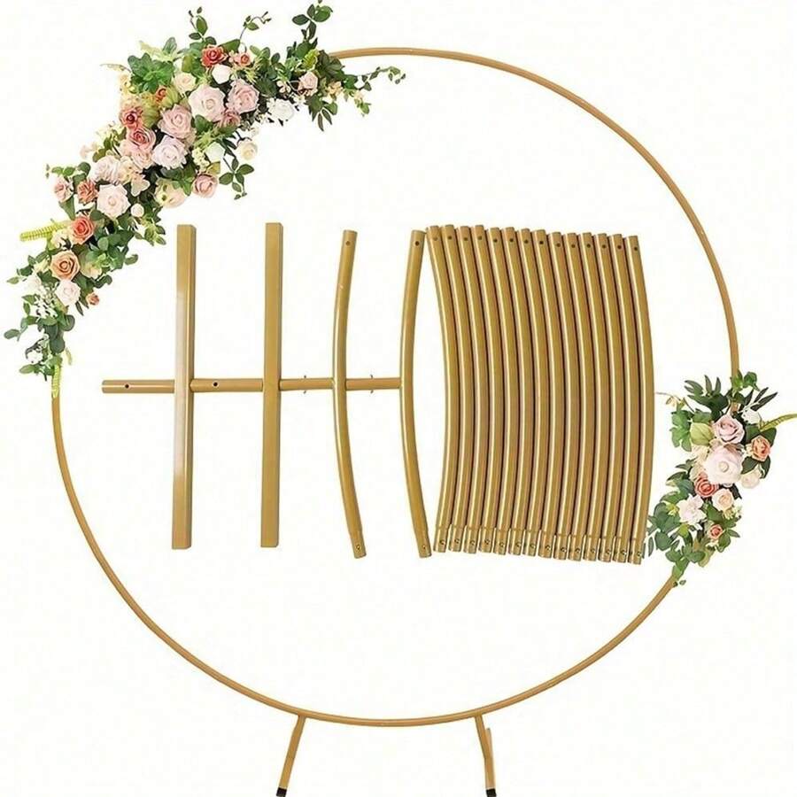 1 Set Round Gold Backdrop Stand - Metal Balloon Arch Kit Suitable For Birthday, Wedding, Bridal Shower, Graduation, Anniversary, Baptism, Summer Themed Party, Home Decor, Valentine's Day, Halloween, Christmas, Thanksgiving