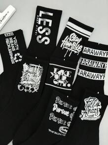 5 pares de calcetines largos blancos aleatorios de moda para hombres, adecuados para deportes, baloncesto, skateboarding, estudiantes, todas las estaciones