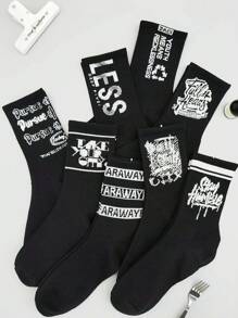 5 pares de calcetines largos blancos aleatorios de moda para hombres, adecuados para deportes, baloncesto, skateboarding, estudiantes, todas las estaciones