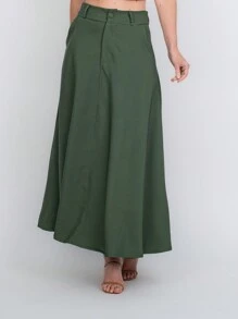 Tailored Skirt With Belt Loops (Without Belt) Code:3010 - Army Green - View 2