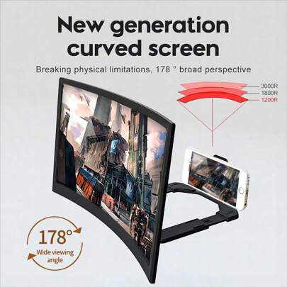 Screen1pcs Magnifier For Cell Phone, 12" Curved Phone Magnifying Screen Upgraded HD 3D Phone Screen Amplifier Phone Stand With Screen Enlarger Compatible With All Smartphones For Movies Videos