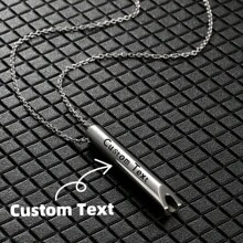 Laser Engraved Text Pendant Necklace, Stainless Steel Mindfulness Whistle Necklace, Adjustable For Breathing & Stress Relief