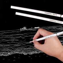 3Pcs/Set White Sketch Charcoal Pencils, Professional Sketch Highlight White Charcoal Wooden Pencils For Artist Drawing, Sketching, Blending,Back To School,School Supplies