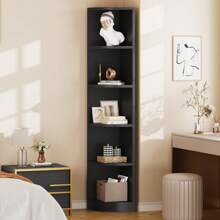 71" Tall 5-Tier Corner Shelf Wooden Bookshelf With Shelves Wooden Open Storage Book Shelves Corner Bookcase And Bookshelves For Living Room Home Office - 黑色 - 查看 3
