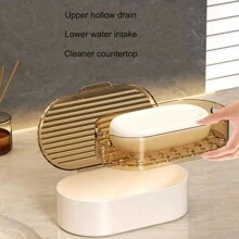 1pc Double Layer Soap Dish With Drain Cover, Lightweight And Luxury Portable Dust-Proof Soap Container Bathroom Bathroom Accessories Bathroom Tools - Multicolor - View 6