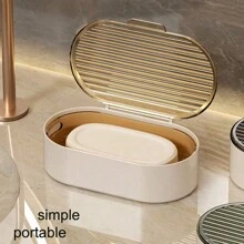 1pc Double Layer Soap Dish With Drain Cover, Lightweight And Luxury Portable Dust-Proof Soap Container Bathroom Bathroom Accessories Bathroom Tools - Multicolor - View 4