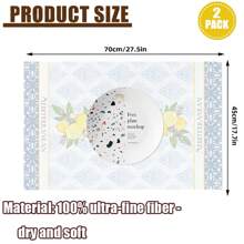 2 piezas/set Paño de cocina con estampado de limón de porcelana azul y blanco vintage, paño de cocina de secado rápido, tela decorativa de cocina y baño - Multicolor - Ver 3